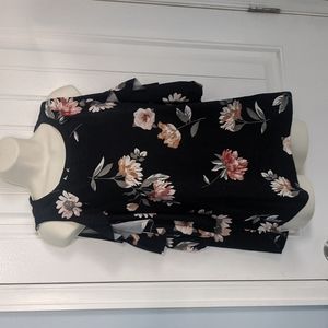 Floral Cold Shoulder Top - Black